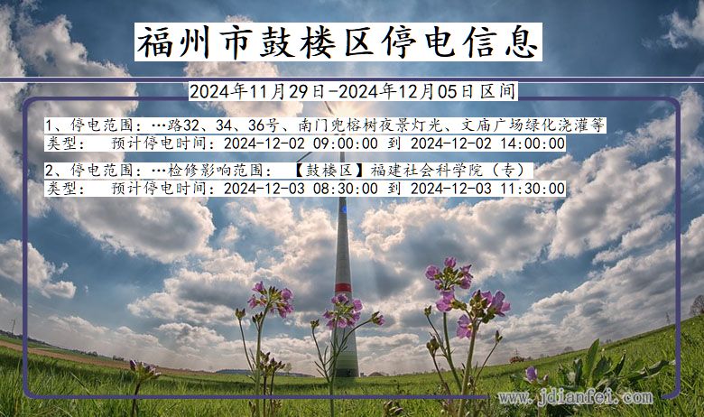 福建省福州鼓楼停电通知