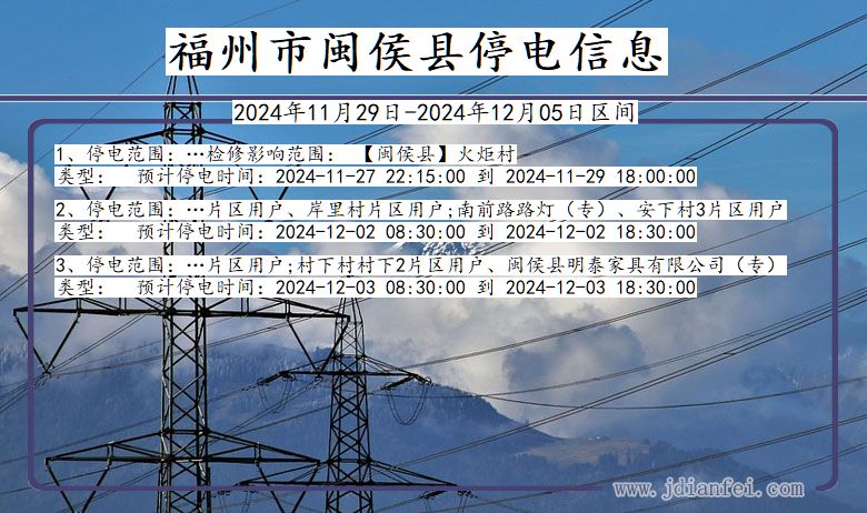 福建省福州闽侯停电通知