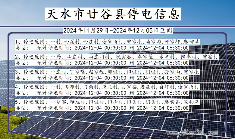 天水甘谷停电通知 甘肃省天水甘谷停电通知