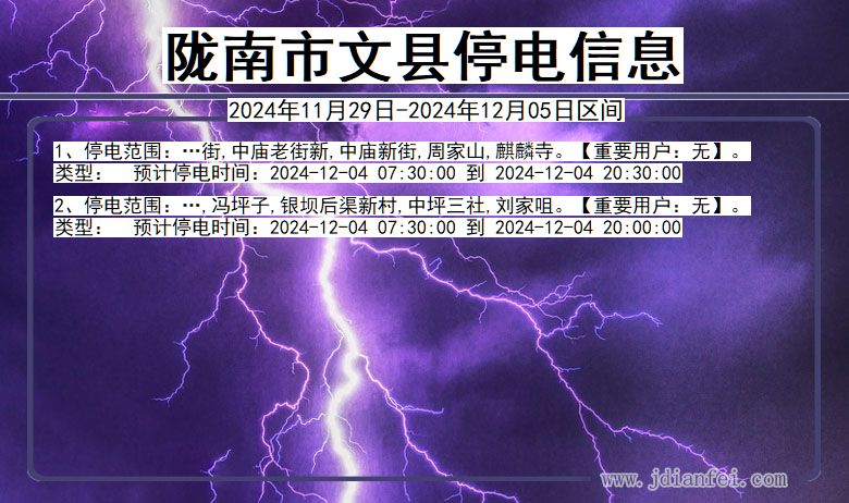 甘肃省陇南文县停电通知