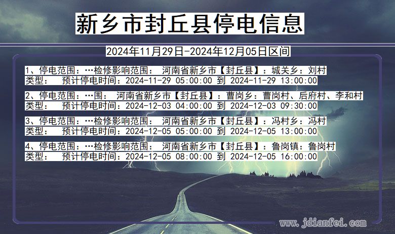 河南省新乡封丘停电通知