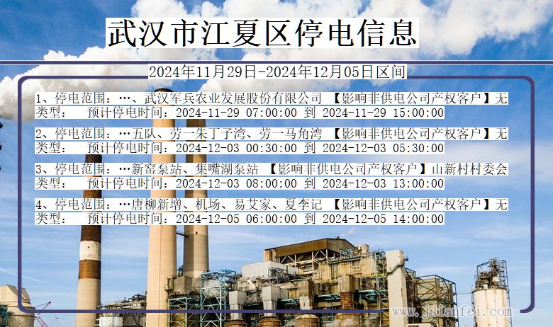 湖北省武汉江夏停电通知