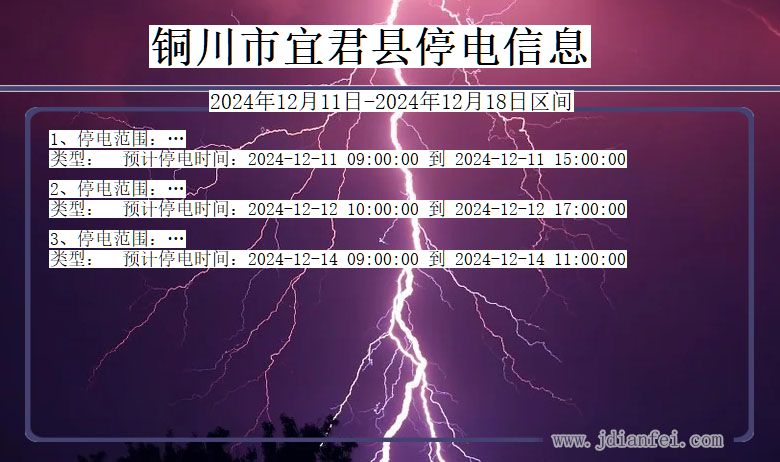 陕西省铜川宜君停电通知