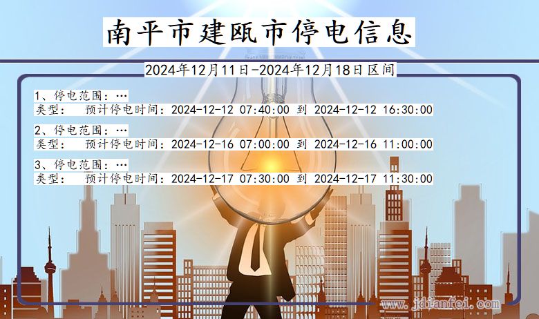 南平建瓯停电通知 福建省南平建瓯停电通知