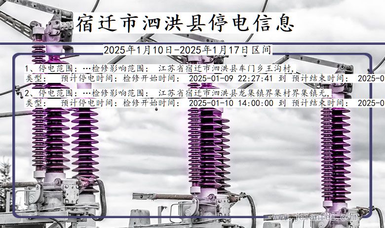 江苏省宿迁泗洪停电通知