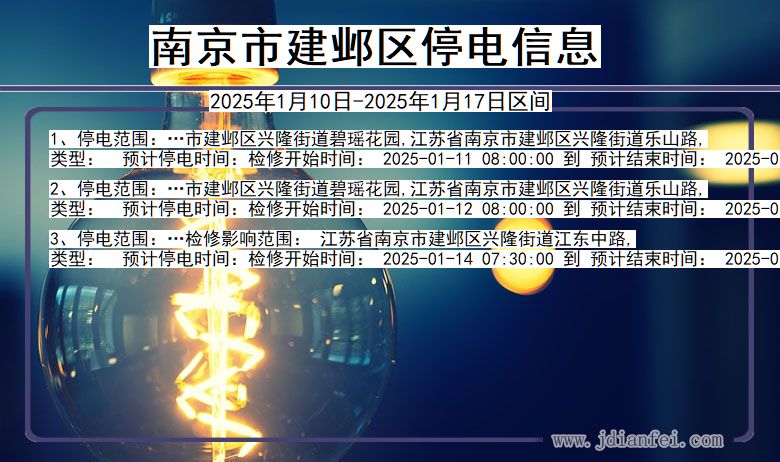 南京建邺停电通知 江苏省南京建邺停电通知