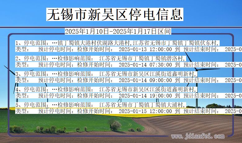 无锡新吴停电通知 江苏省无锡新吴停电通知