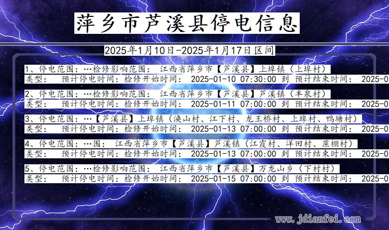 萍乡芦溪停电通知 江西省萍乡芦溪停电通知
