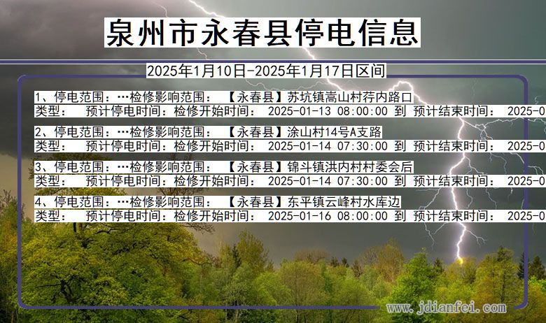 泉州永春停电通知 福建省泉州永春停电通知