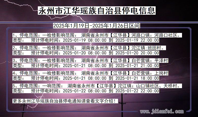 永州江华瑶族自治停电通知 湖南省永州江华瑶族自治停电通知