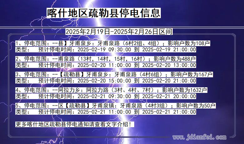 喀什地区疏勒停电通知 新疆维吾尔自治区喀什地区疏勒停电通知