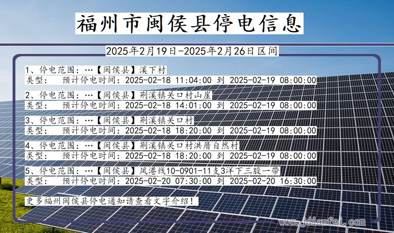 福建省福州闽侯停电通知