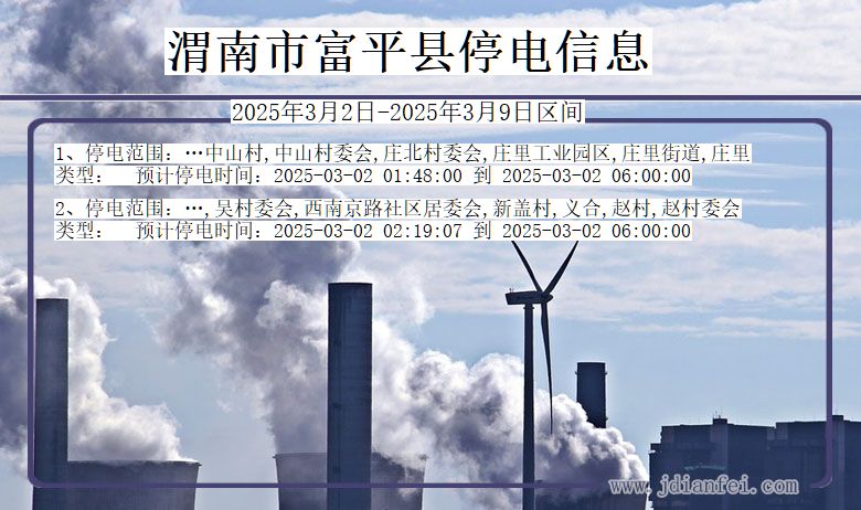 渭南富平停电通知 陕西省渭南富平停电通知