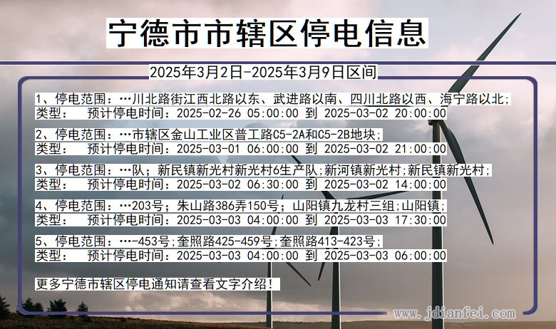 福建省宁德市辖停电通知