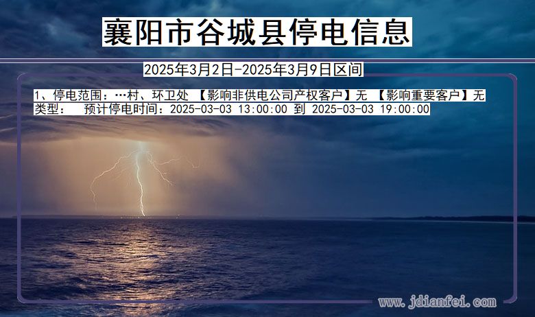 襄阳谷城停电通知 湖北省襄阳谷城停电通知