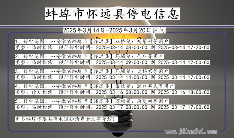 蚌埠怀远停电通知 安徽省蚌埠怀远停电通知