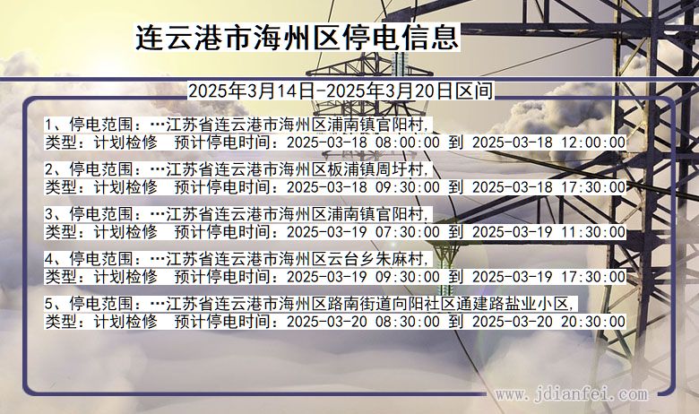 连云港海州停电通知 江苏省连云港海州停电通知