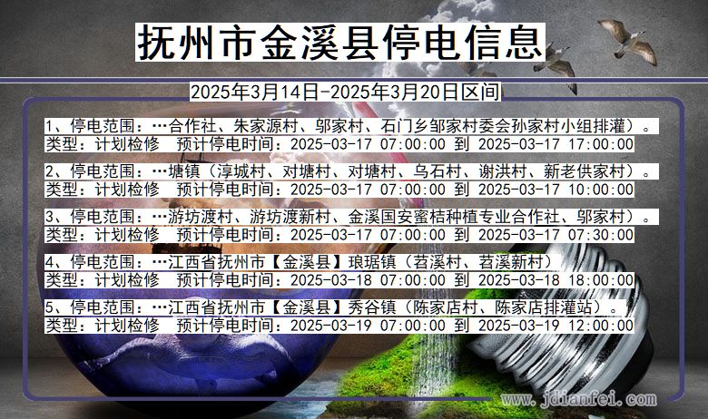 抚州金溪停电通知 江西省抚州金溪停电通知