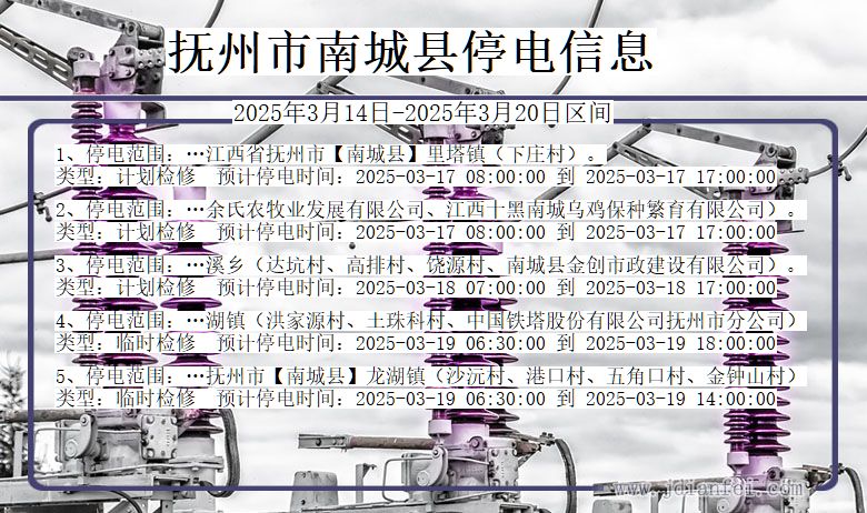 抚州南城停电通知 江西省抚州南城停电通知