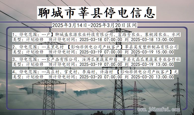 聊城莘县停电通知 山东省聊城莘县停电通知
