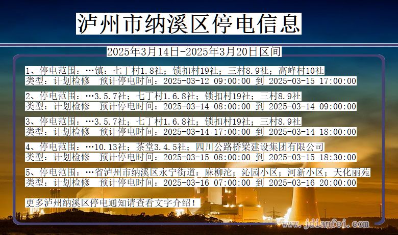 泸州纳溪停电通知 四川省泸州纳溪停电通知