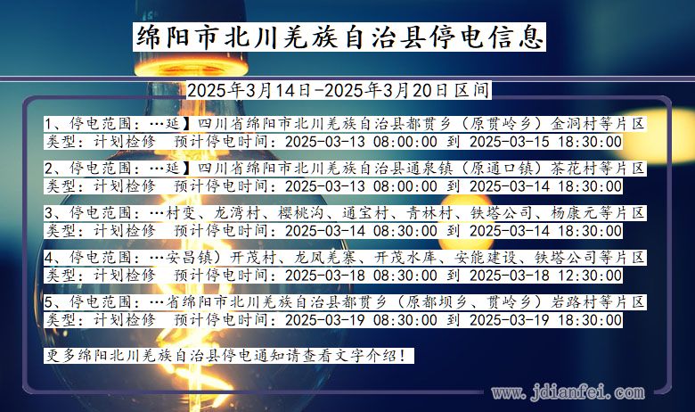 四川省绵阳北川羌族自治停电通知