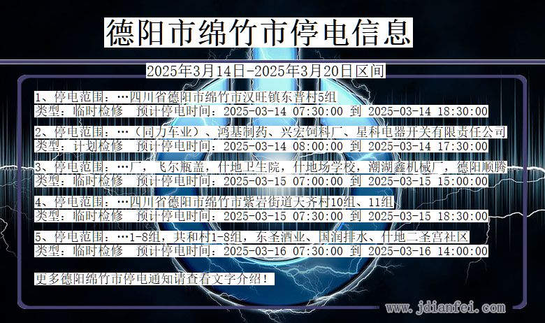 德阳绵竹停电通知 四川省德阳绵竹停电通知