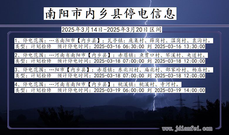 河南省南阳内乡停电通知