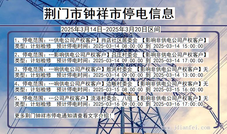 湖北省荆门钟祥停电通知