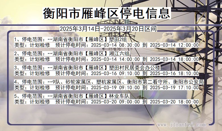 衡阳雁峰停电通知 湖南省衡阳雁峰停电通知