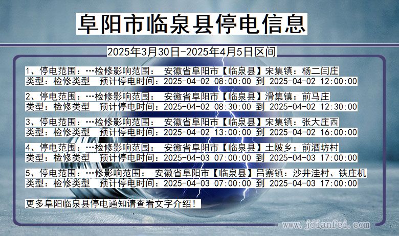 安徽省阜阳临泉停电通知