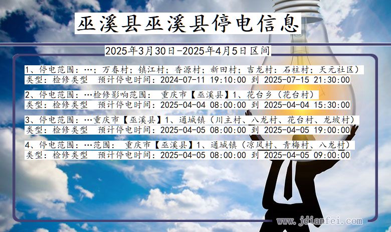 重庆市巫溪县巫溪停电通知