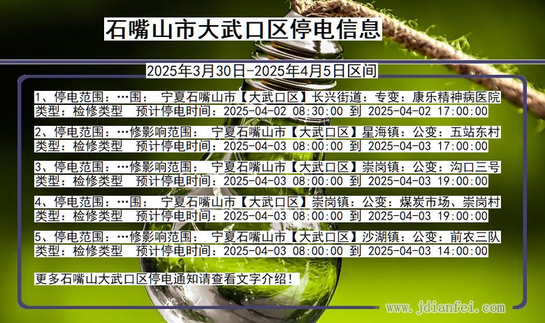 石嘴山大武口停电通知 宁夏回族自治区石嘴山大武口停电通知