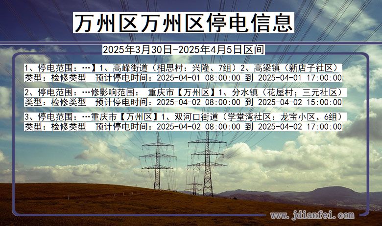 万州区万州停电通知 重庆市万州区万州停电通知
