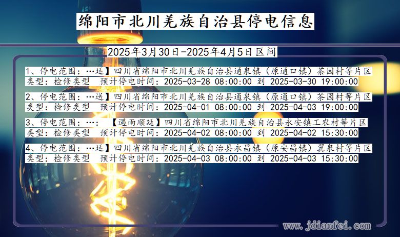 绵阳北川羌族自治停电通知 四川省绵阳北川羌族自治停电通知
