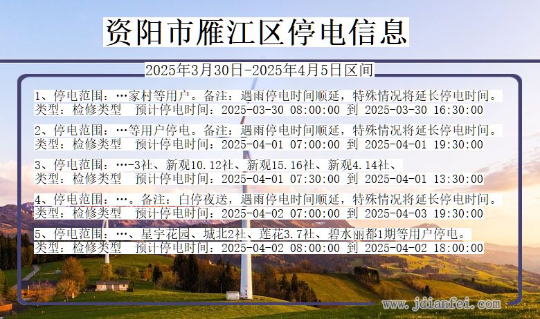 资阳雁江停电通知 四川省资阳雁江停电通知