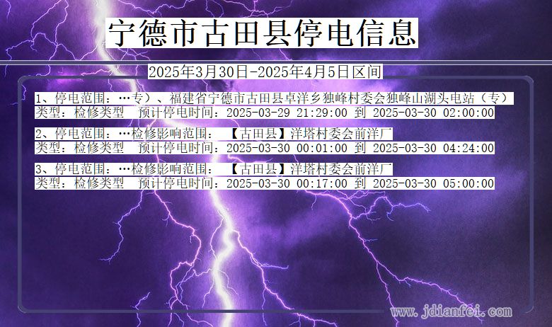 福建省宁德古田停电通知
