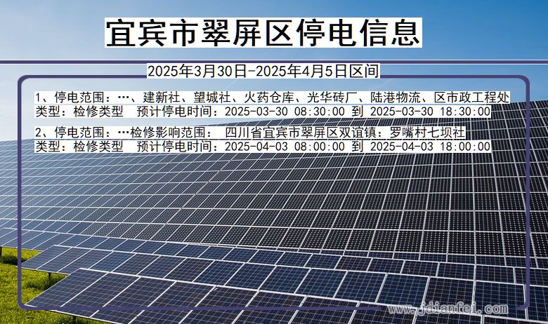 四川省宜宾翠屏停电通知