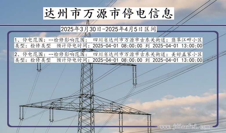 四川省达州万源停电通知