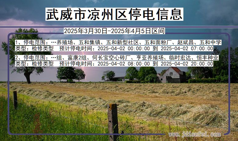 甘肃省武威凉州停电通知