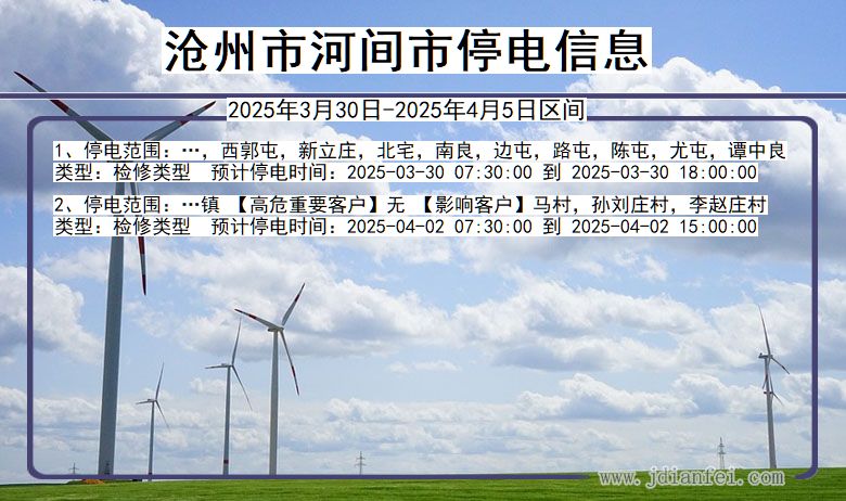 沧州河间停电通知 河北省沧州河间停电通知