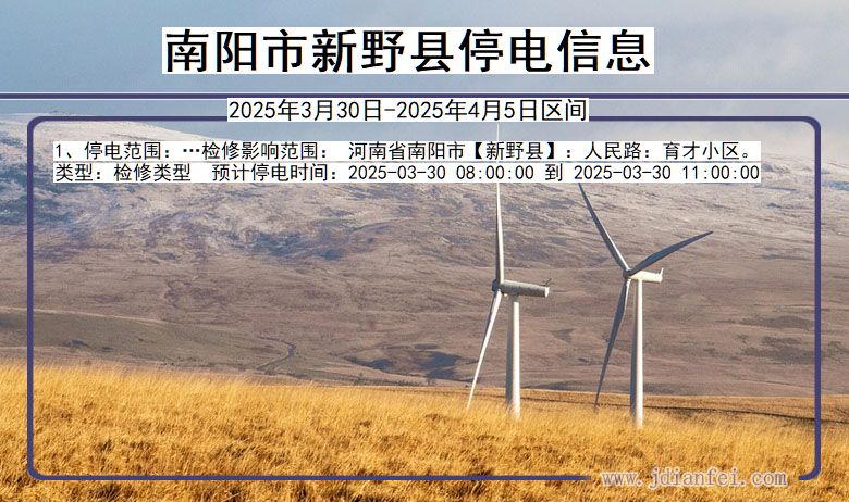 河南省南阳新野停电通知
