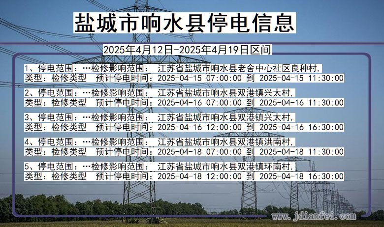 盐城响水停电通知 江苏省盐城响水停电通知