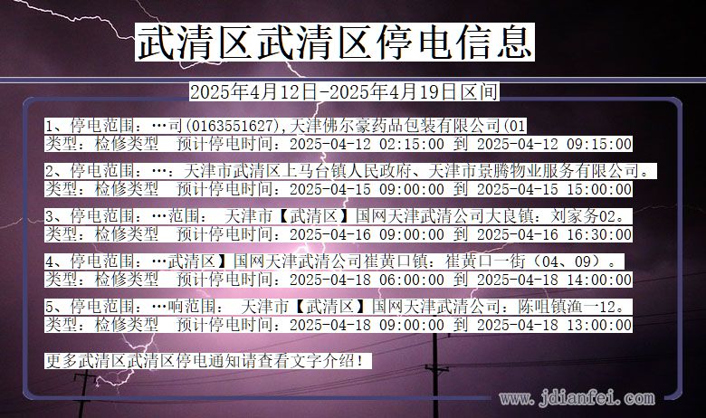 天津市武清区武清停电通知