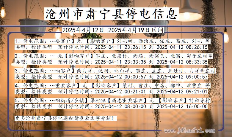 沧州肃宁停电通知 河北省沧州肃宁停电通知
