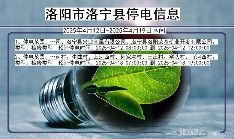 河南省洛阳洛宁停电通知