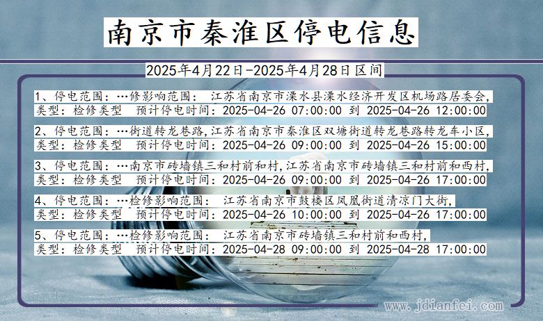 南京秦淮停电通知 江苏省南京秦淮停电通知