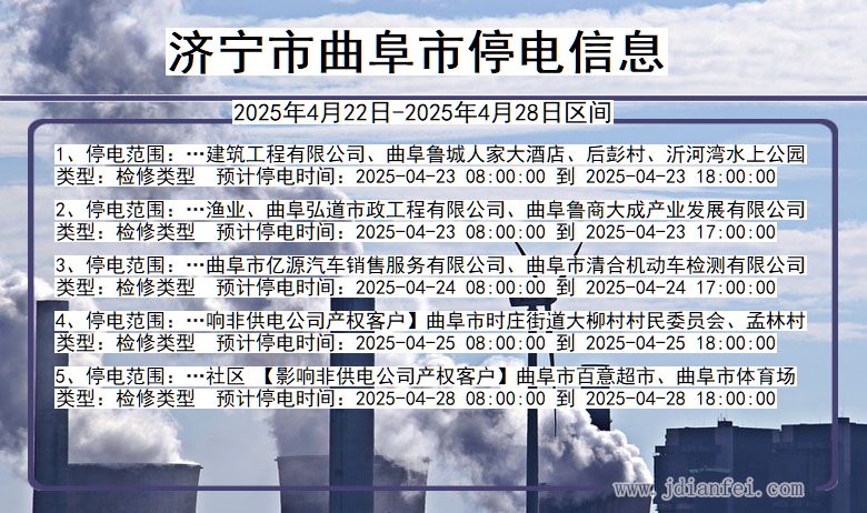 山东省济宁曲阜停电通知