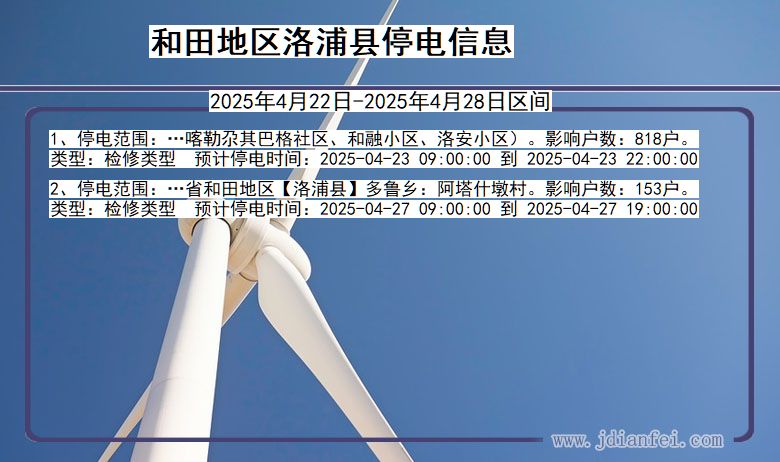 新疆维吾尔自治区和田地区洛浦停电通知