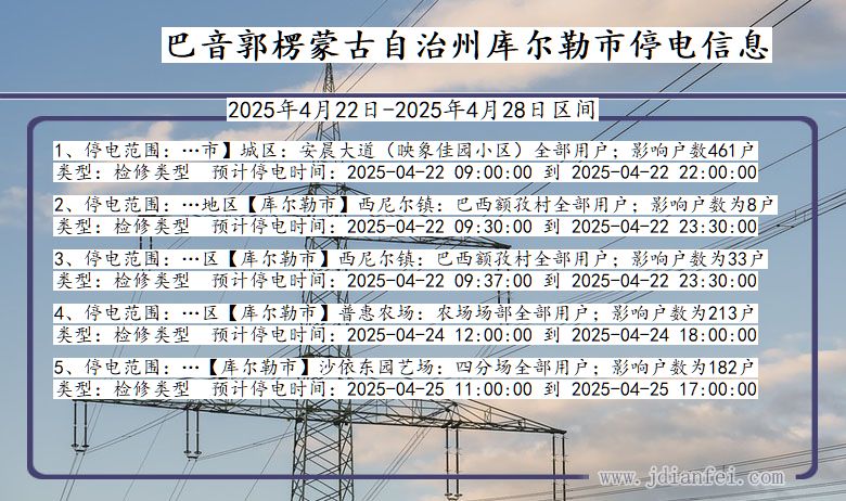 巴音郭楞蒙古自治州库尔勒停电通知 新疆维吾尔自治区巴音郭楞蒙古自治州库尔勒停电通知